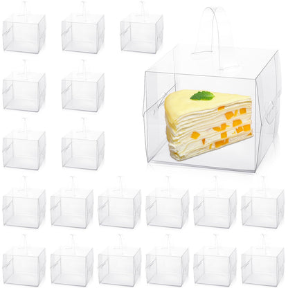 Limbeuuu 20Pcs Transparent Bakery Boxes with Handles, Mini Clear 5in 6in Cake Boxes,Clear gift box,Treat Box for Cake Chocolate Donut,Pastries,Cookies(6x6x5 in)