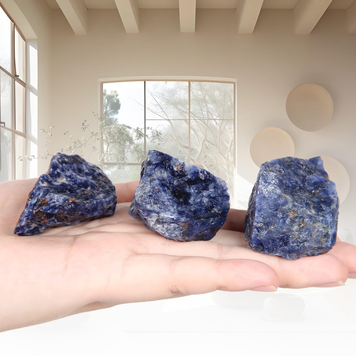 1.1lb Bulk Raw Sodalite Crystal Rough Crystal-Natural Sodalite Raw Stones Crystal for Tumbling, Cabbing, Fountain Rocks, Decoration, Polishing, Wire Wrapping, Wicca & Reiki Crystal Healing