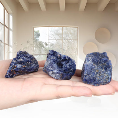 1.1lb Bulk Raw Sodalite Crystal Rough Crystal-Natural Sodalite Raw Stones Crystal for Tumbling, Cabbing, Fountain Rocks, Decoration, Polishing, Wire Wrapping, Wicca & Reiki Crystal Healing