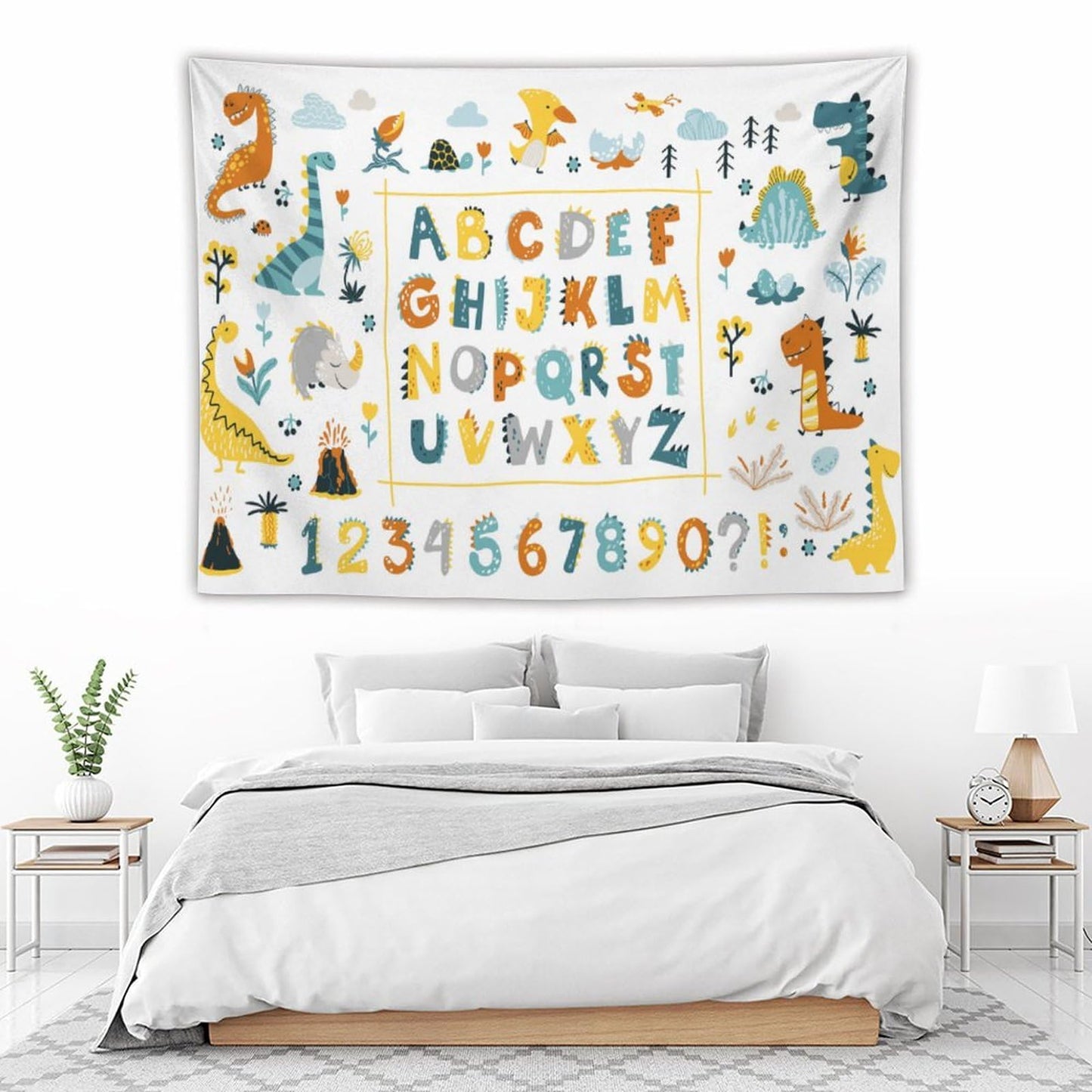 DDCBNS Cartoon ABC Alphabet Tapestry for Kids Boys Girls,Cute Dino Funny Animal Print Educational Tapestry Wall Hanging Home Décor for Study Bedroom Living Room Nursery 80" x 60"