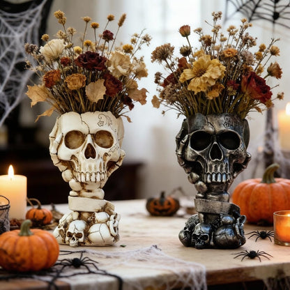 Skull Planter, Goth Flower Pot, Gothic Plant Pots, Succulent Pots with Drainage, Halloween Plant Pot, Tall White Skulls Statue, Funny Desk Home Decor, Cool Figurines Flower Pots Gift for Mother Father