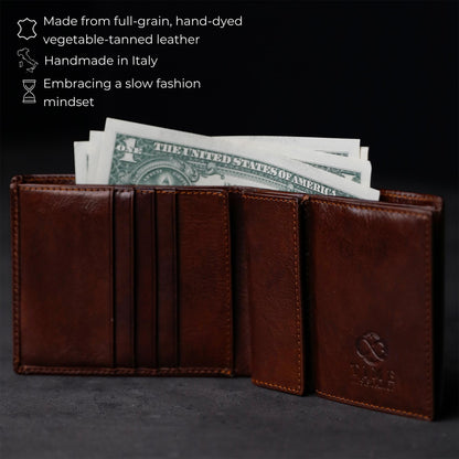 Time Resistance Leather Men's Wallet - Minimalist Wallet Design with Credit Card Holder, Magnetic Coin Holder, and Cash Slots (Brown)
