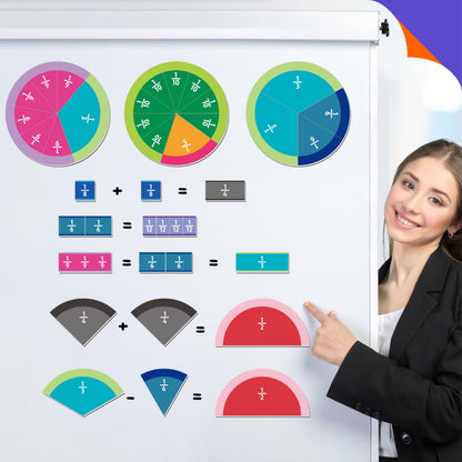 SpriteGru 156 PCS Magnetic Fraction Tiles Circles, Educational Math Magnets Learning Manipulative Fraction Bars Set for Preschool Elementary School