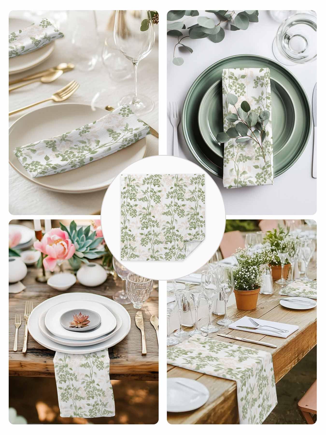 Sage Green Leaves Cloth Napkins Set of 6 - Washable Dinner Napkins Reusable Table Napkins for Home Party Weeding Dining Table Setting Decoration,Oversized 20"x20" Wildflower Herbs Floral Spring Summer