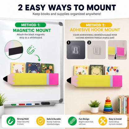 Sabary 4 Set Pencil Acrylic Magnetic Book Shelf Pen Holder for Whiteboard Pencil Classroom Decor Bearing Magnetic Books Display Holder for Teacher Classroom Office