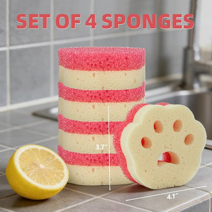 CLEANGOR 4pcs Scrub Sponges, Dual-Sided Temperature-Controlled Dish Sponges | Scratch-Free, Easy to Clean, Kitchen Cleaning Sponges for Tough Stains, Delicate Surfaces, Glassware, Cookware, Appliances