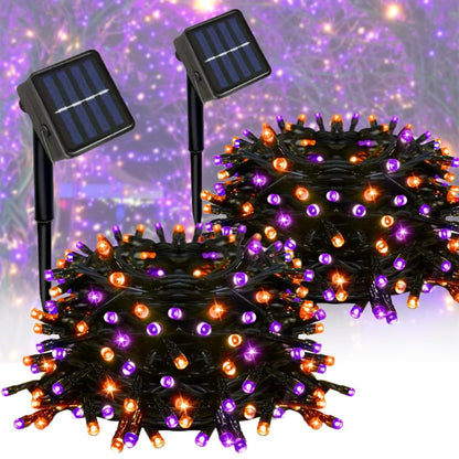 Taoushuleng 2 Pack Solar Purple&Orange String Lights Outdoor, Total 200 LED Each 40Ft with 8 Lighting Modes for Yard, Fence,Balcony, Party,Halloween Decorations (Purple&Orange)