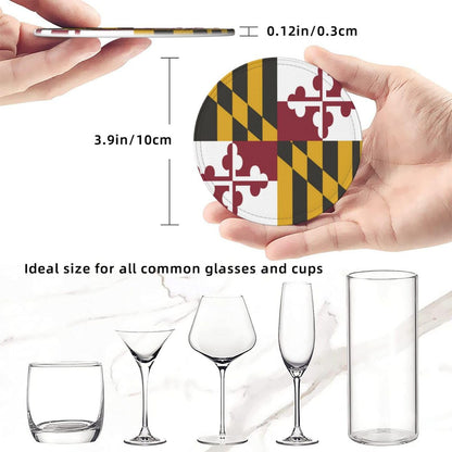 6 Pack Maryland State Flag Leather Coaster with Holder for Drinks- Heat Resistant Non-Slip National Flag Funny Coasters for Wooden Table Coffee Bar Kitchen Decor Housewarming, Set of 6