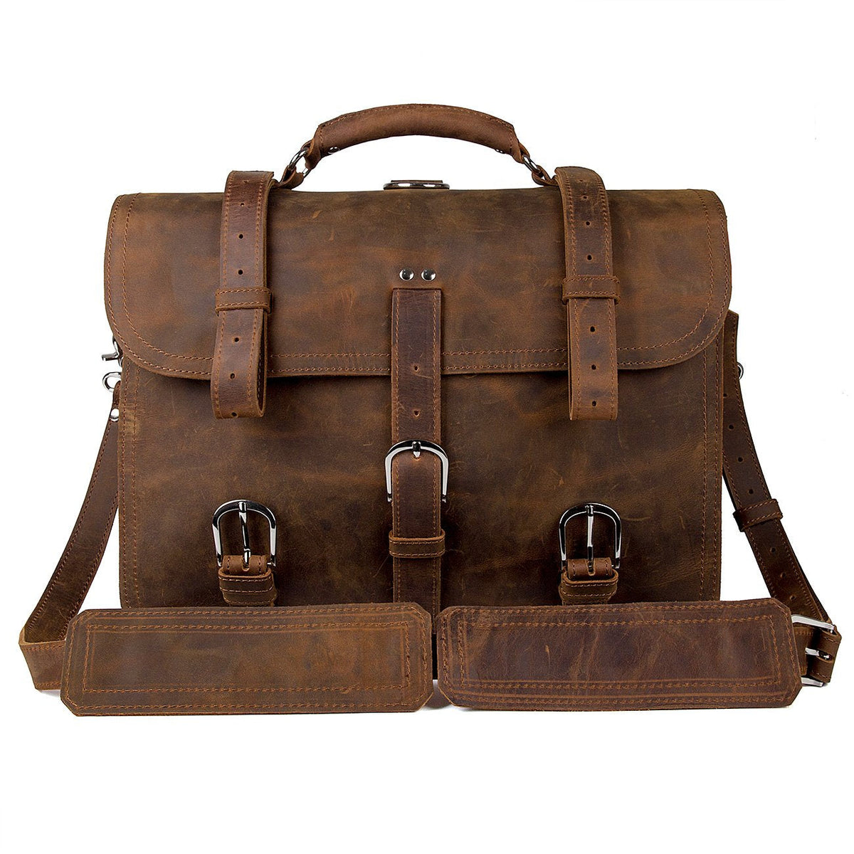 Augus Leather Messenger Bag for Men Briefcase Travel Backpack Shoulder Bag Fit 17'' Laptop