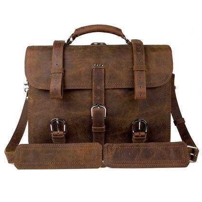 Augus Leather Messenger Bag for Men Briefcase Travel Backpack Shoulder Bag Fit 17'' Laptop