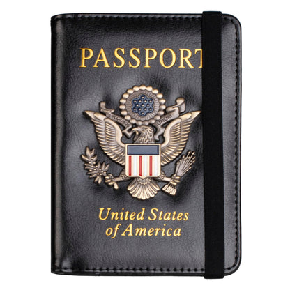 TOURSUIT RFID Blocking Passport Holder for Women Men, Leather Passport Travel Wallet with 3D Metal Badge, Travel Document Holder Cover Accessories (Black)