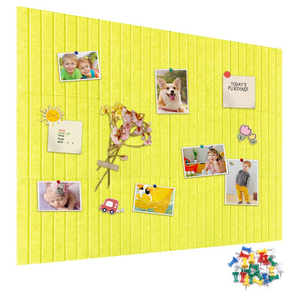 15 Pack Felt Bulletin Board, 35" x 59" Large Yellow Pinboard with 30 Push Pins, Felt Pin Board, Self-Adhesive Cork Board Tiles for Home, Office Walls, School Classroom Message Photos Display