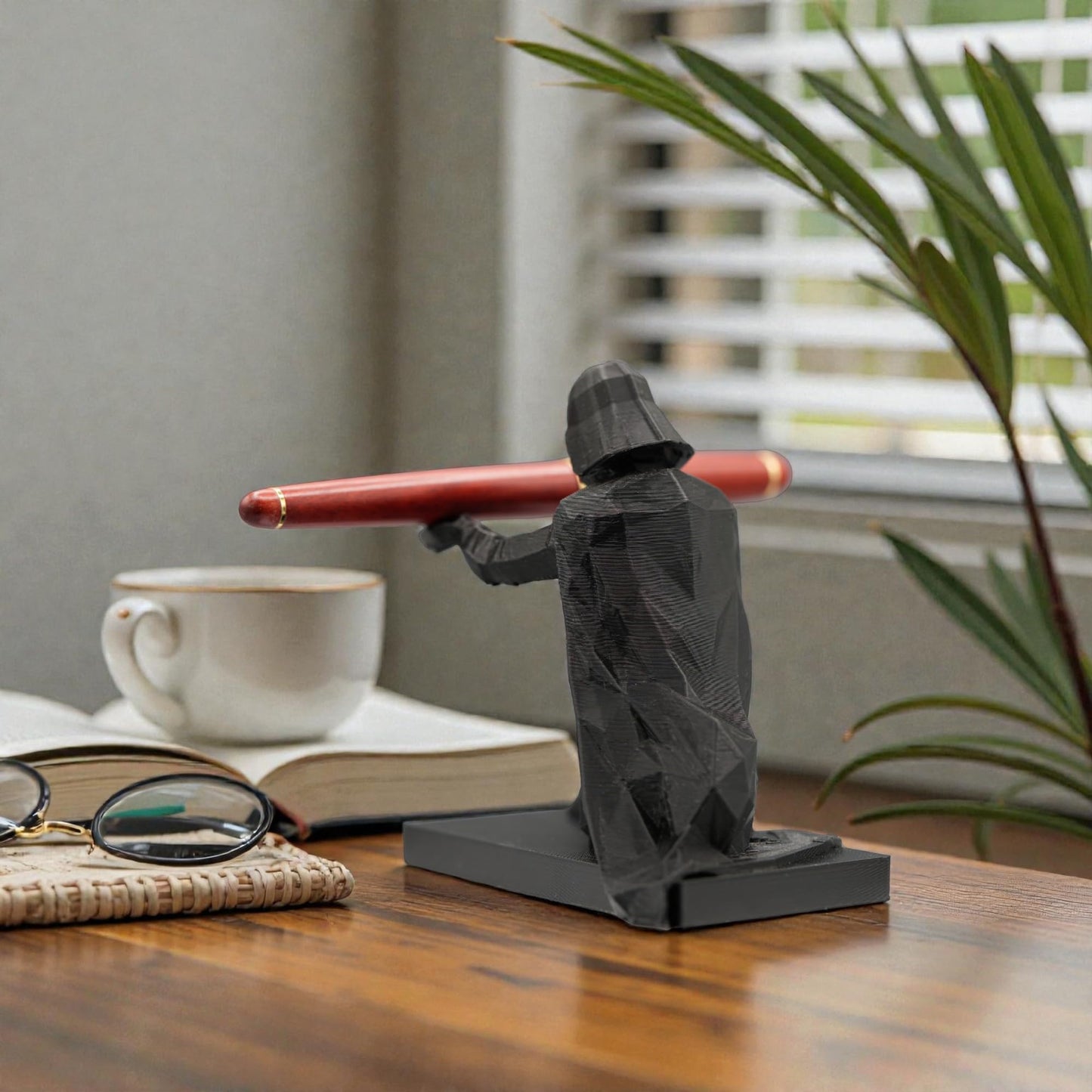 Low Poly Darth Vadar Pen Holder for Desk, Office Desk Organizer, Panda Prints Nerdy Workspace Decor, Funny Desktop Accessory