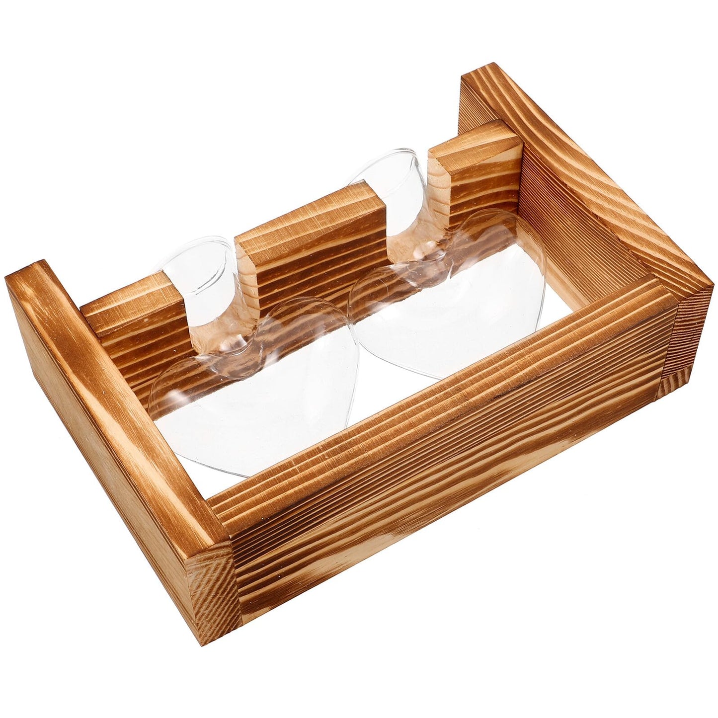 CORHAD Heart-Shaped Glass Hydroponic Vase with Wooden Frame Stand, Desktop Terrarium Planter for Indoor Plants, Tabletop Flower Pot for Home and Office Décor, 2pcs Set