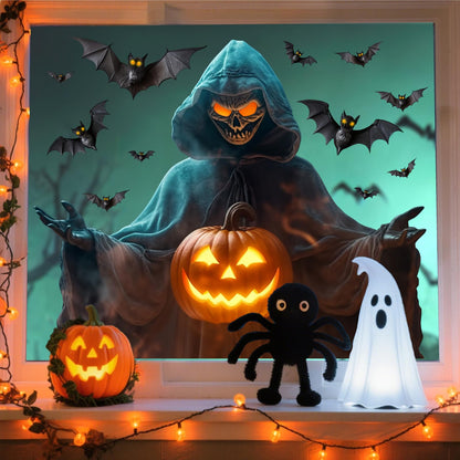 Halloween Window Decorations Clings Large Ghost Decals for Glass Door Double Sided Scary Window Decal Removable Indoor Halloween Party Supplies Spooky Bats Static Decal for Home Office Holiday Decor