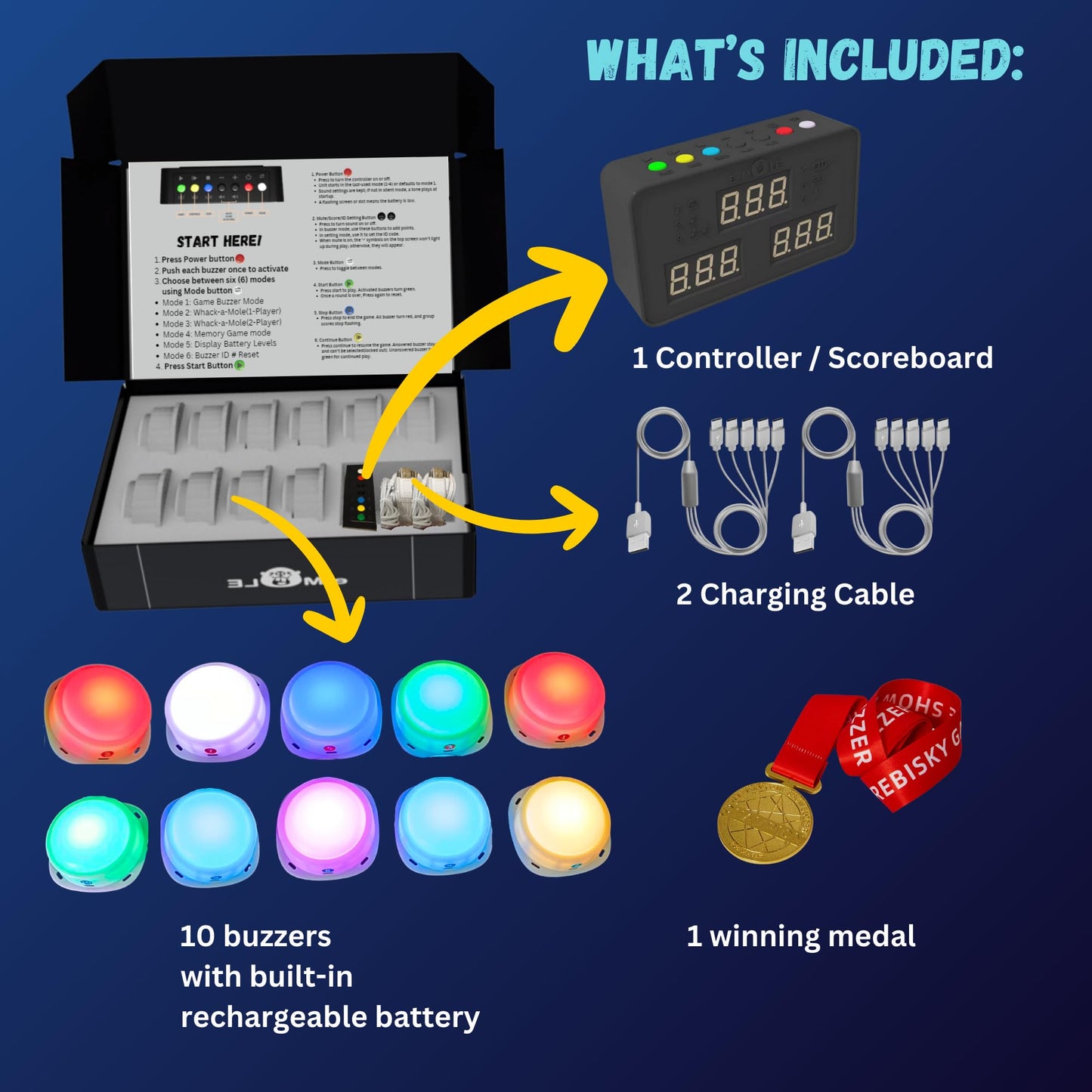 Trebisky Wireless Buzzer System for Game Show Emole 10 Players (10-Buzzer System)