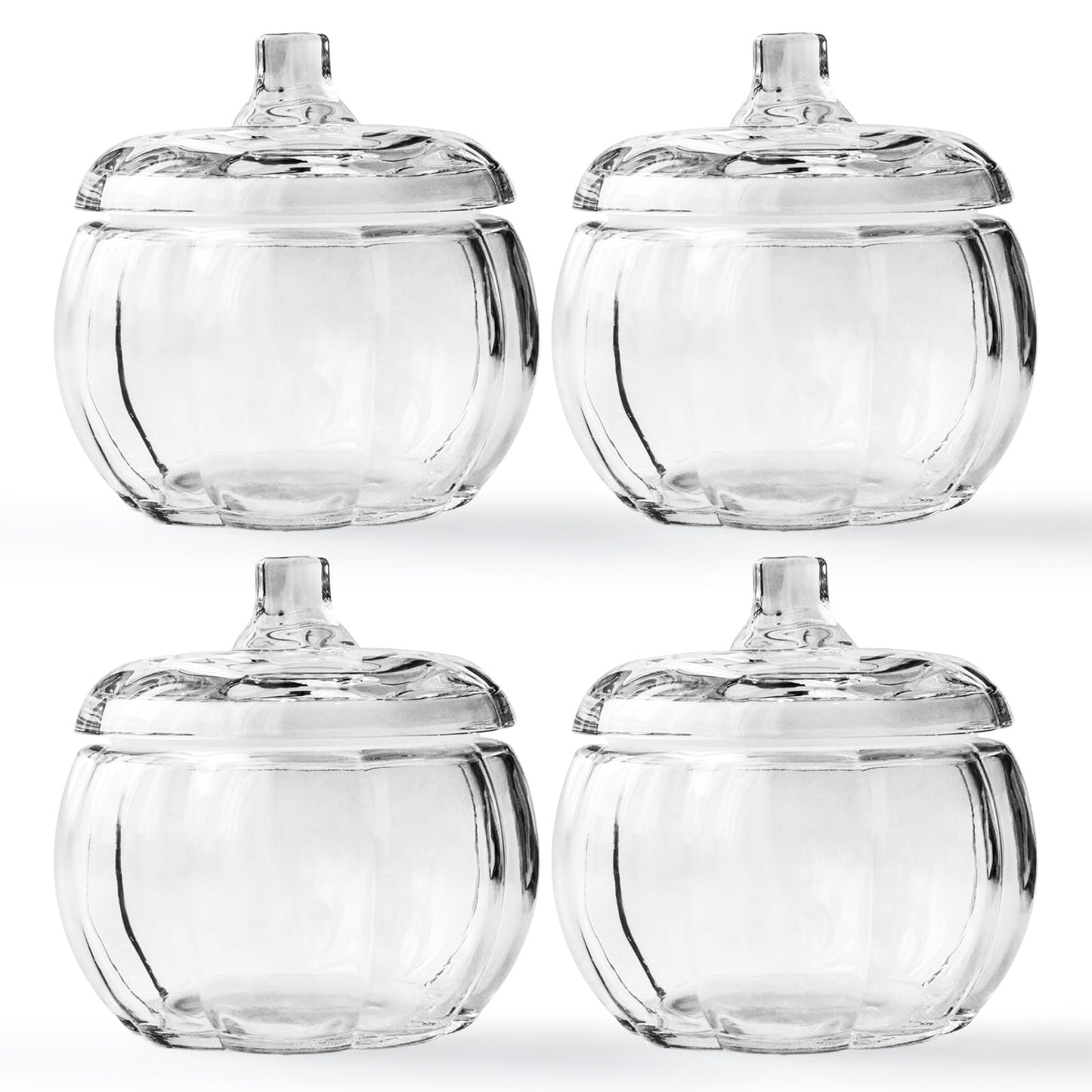 SYFURNIX Pumpkin Candle Jar for Making Candles, 4PCS Clear Glass Candle Jars with Lids, Small Candle Containers for DIY Candle Gifts Halloween Fall Thanksgiving Table Decorations