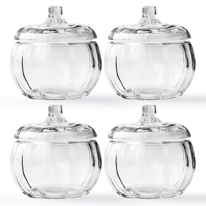 SYFURNIX Pumpkin Candle Jar for Making Candles, 4PCS Clear Glass Candle Jars with Lids, Small Candle Containers for DIY Candle Gifts Halloween Fall Thanksgiving Table Decorations