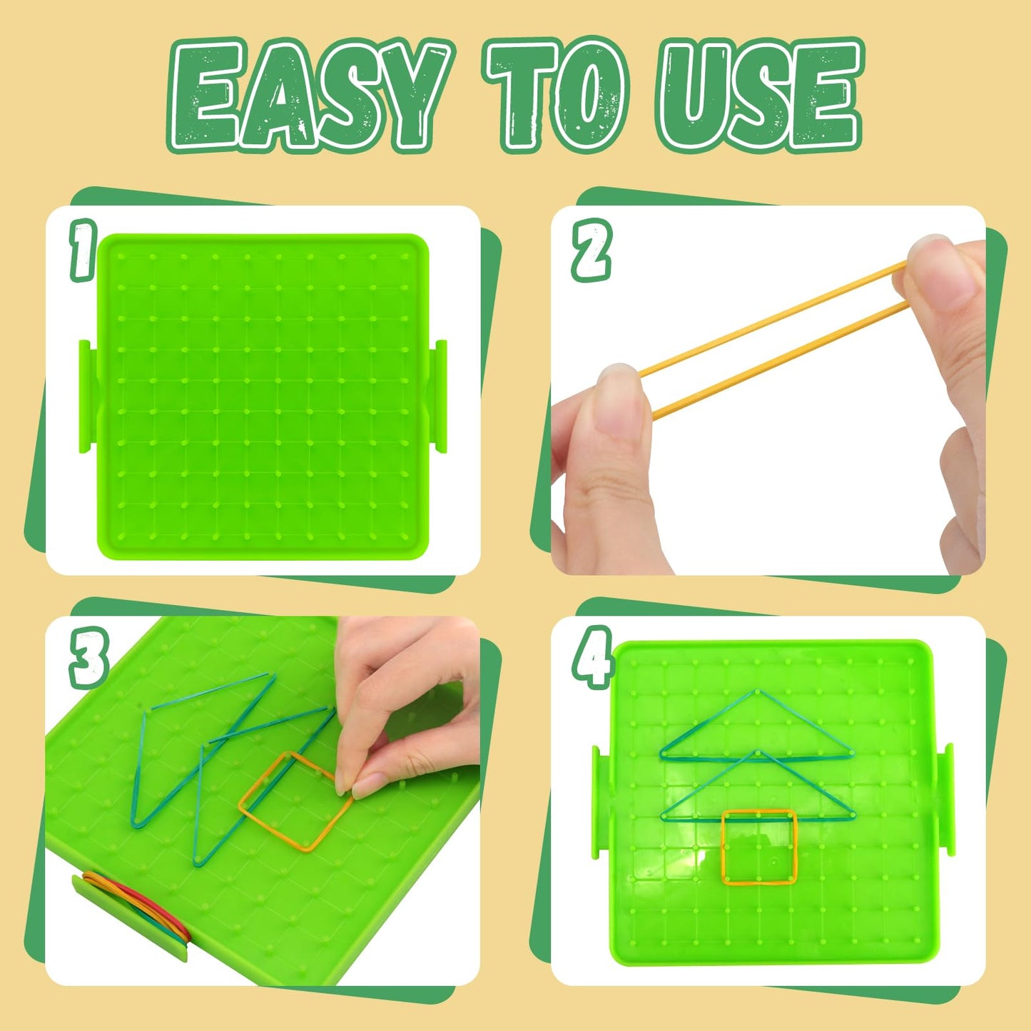 Oopsu 8 Pack Plastic Mathematical Manipulative Material Array Block Geo Board with 80 Latex Bands for Kids(4 Colors)