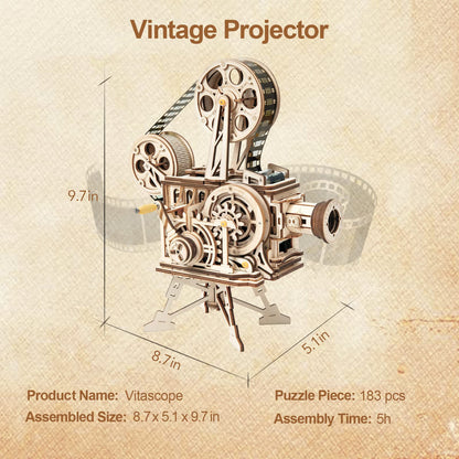 Rowood 3D Puzzle for Adults, DIY Wooden Model Kit for Adults to Build, Handheld Film Mechanical Gear Building Set, Birthday Vitascope Projector