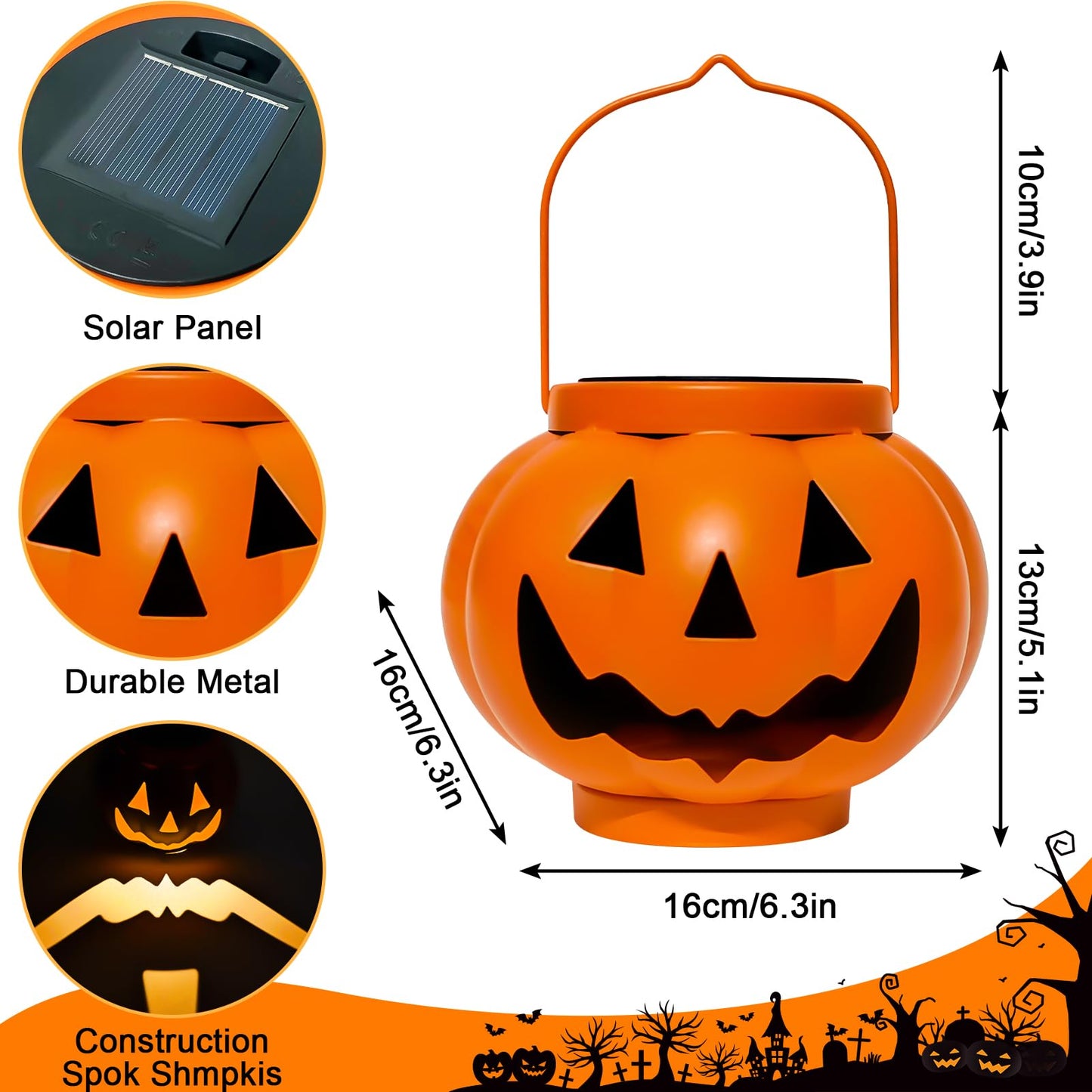 BRIGHTDECK Halloween Pumpkin Solar Lanterns 2 Pack, Jack O Lantern Pumpkin Lights for Halloween Decorations Outdoor, Weatherproof & Portable Fall Yard Decor (2Pack Warm White)