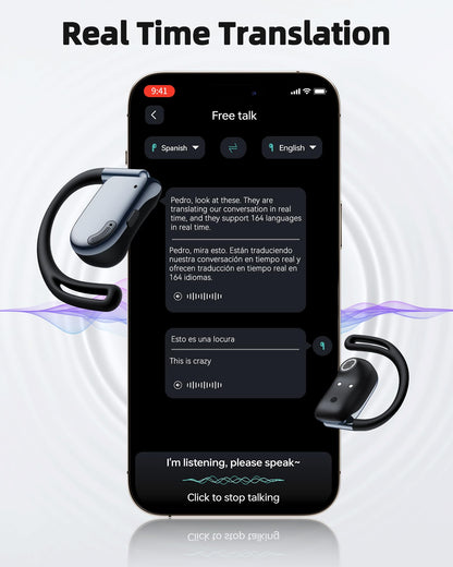 AI Translation Earbuds Real Time 164 Languages Translator Ear Buds 90H Playtime Wireless Translating Earbuds with LED Display AI Headphones Audifonos Traductores for Travel Business Learning Graphite