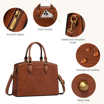 LOVEVOOK Purse Handbag for Women, Vintage Tote Shoulder Bag Trendy, PU Leather Satchel Bag, Medium Ladies Hand Bag Brown