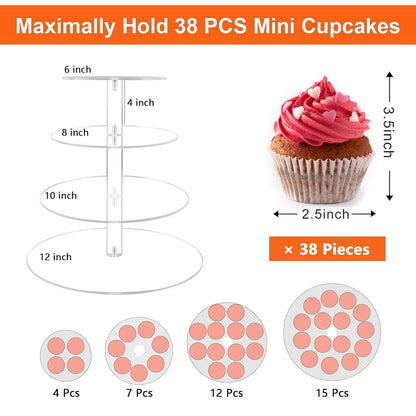 LoveDisplay Cupcake Stand, 4 Tier Cupcake Stand for 50 Cupcakes, Round Tiered Cupcake Tower, Clear Acrylic Cupcake Holder, Dessert Stands for Party, Wedding, Birthday, Baby Shower, Halloween