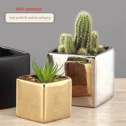 WGV Ceramic Cube Vase Width 4" Height 4" (Fits 3" Pot) Elegant Modern Block Square Floral Planter Terrarium Container Table Dresser for Event Accent Home Office Decor Silver 1 Piece