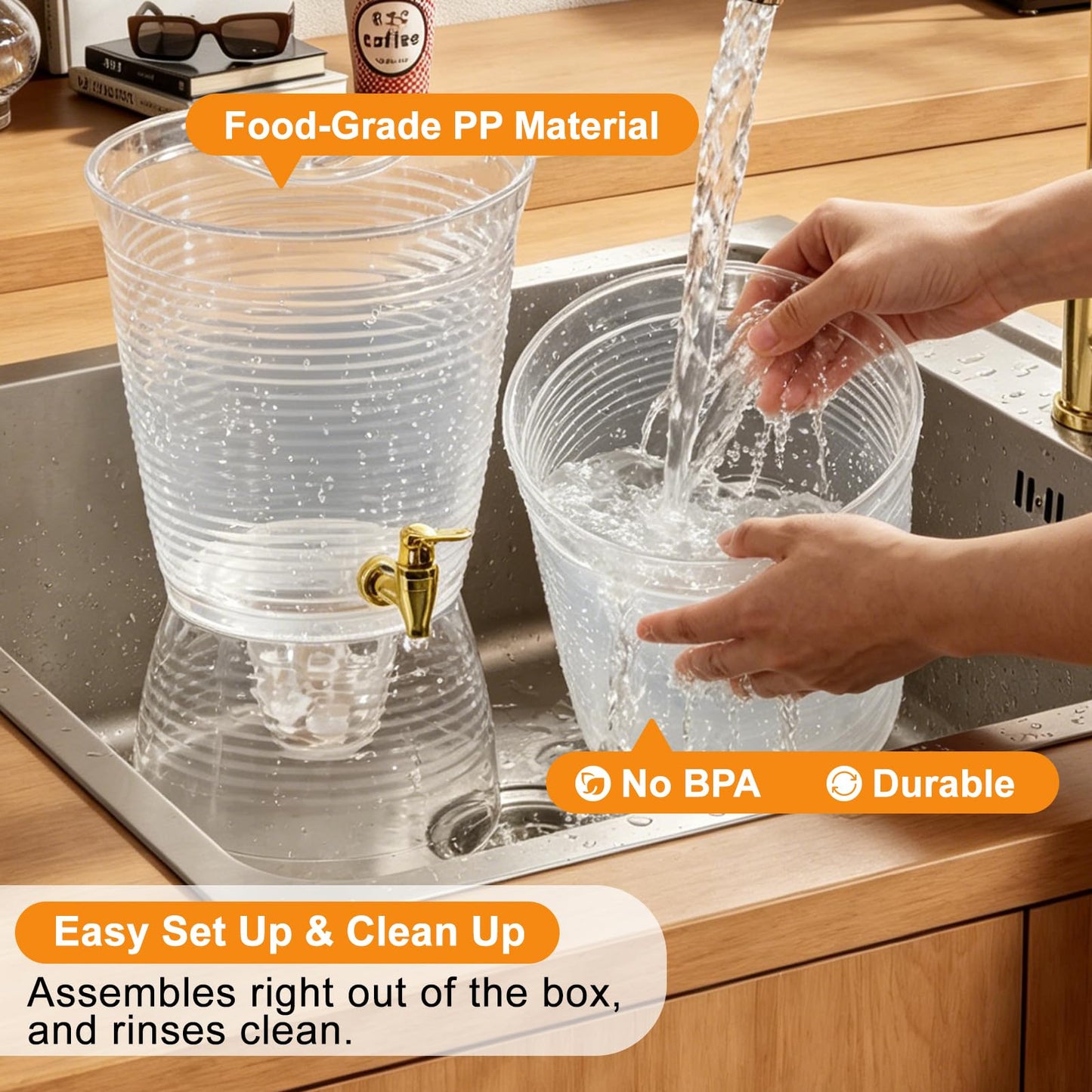 1.6 Gallon Drink Dispenser for Parties, 2 Pack Plastic Beverage Container with Stand for Counter Tops, for Tea,Drinks, Juice, Punch & Water Party Hosting