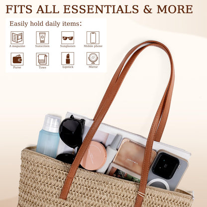 iSamzan Straw Tote Bag for Women: Handwoven Beach Purse with Cutout Design for Travel & Pool Day