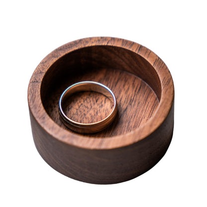 Walnut Wood Ring Tray, Mini Round Hardwood Holder, Micro Jewelry Box Dish
