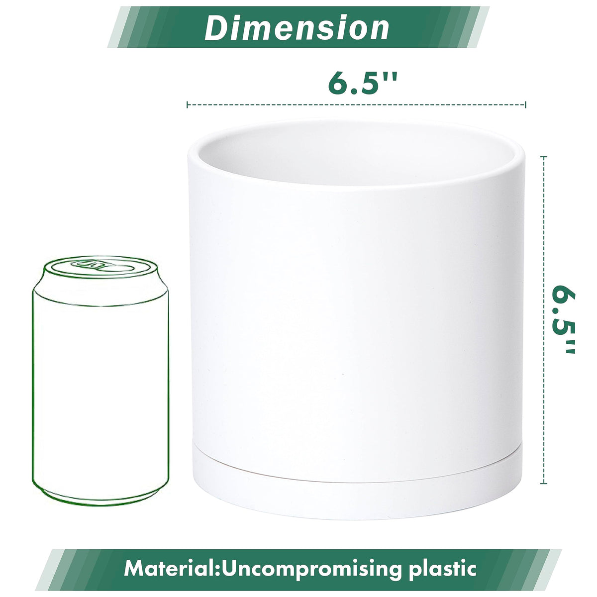 D'vine Dev 2 Pack 6.5 Inch Modern Plastic Plant Pots, Small Garden Planters for Plant with Drainage Holes and Saucers, White Color, 74-Z-L-1