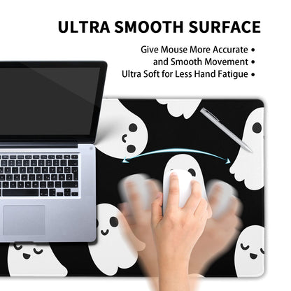 Halloween Cute Ghost Mouse Pad Kawaii Cartoon Spooky Funny Spirit Extended Desk Mat Non-Slip Rubber Base Stitched Edge Large XL Black White Mousepad for Desk Gaming Laptop Desktop,31.5×11.8 Inch