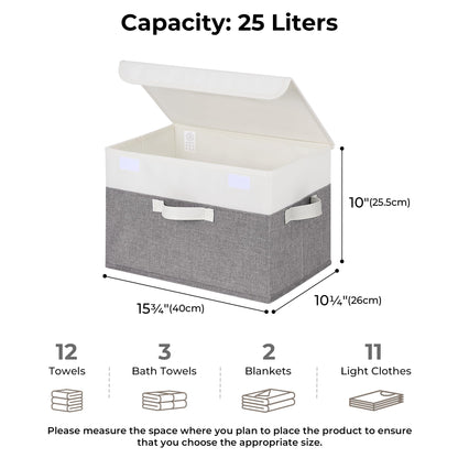 GRANNY SAYS Fabric Storage Boxes, Memory Keepsake Box, Large Storage Bins with Lids, Closet Organizers, Toy Box, Storage Baskets for Shelves, White/Gray, 2-Pack