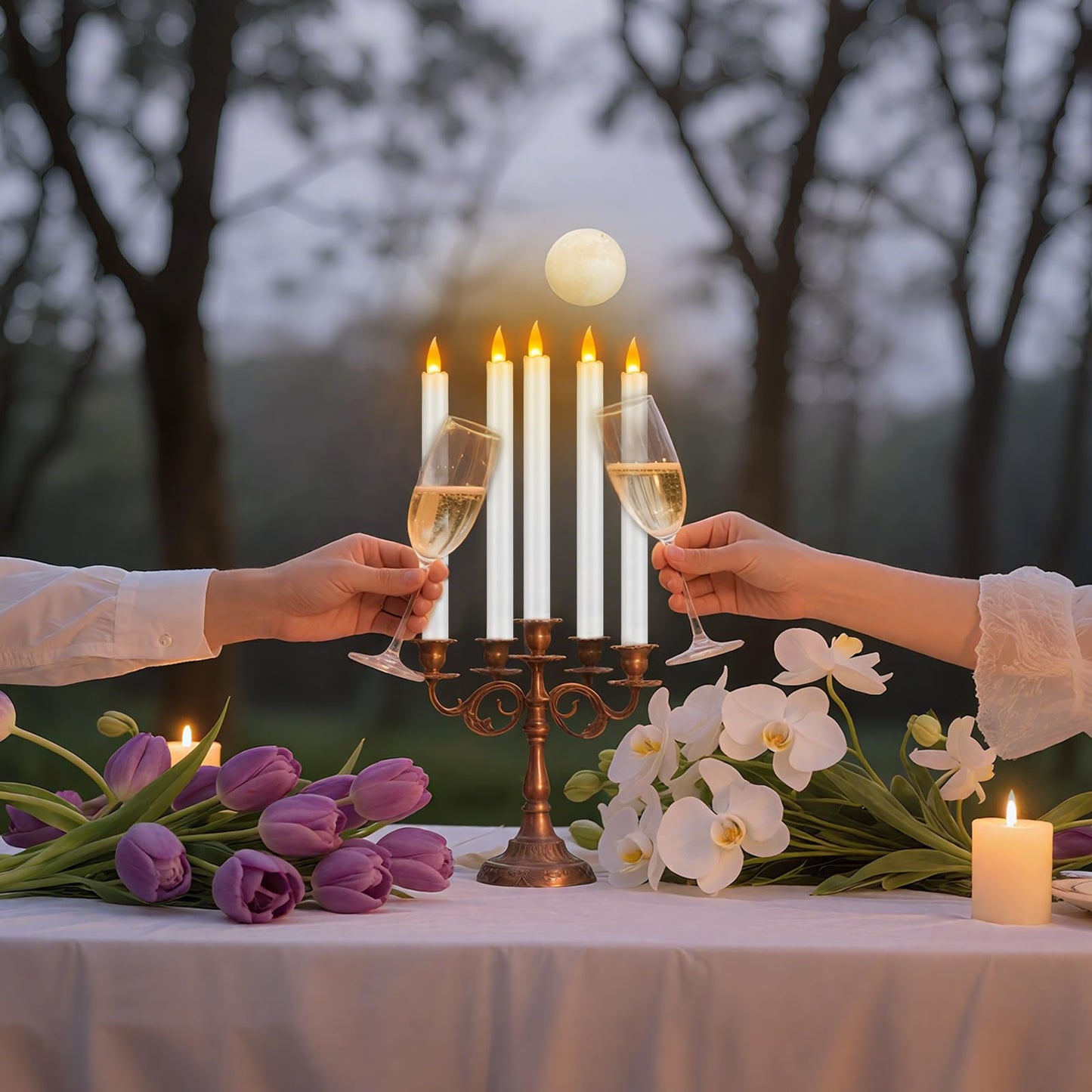 wemarry 10" Flameless Taper Candles with Remote, Electric Led Candlesticks, Plastic Tall Taper Candles Battery Operated with Flickering Flame for Halloween Christmas Wedding Home Décor (White, 6 Pack)