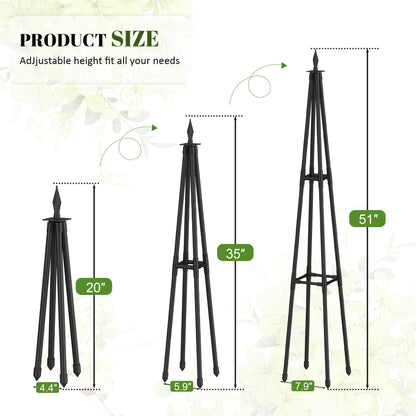 Alisisfores 4 FT Obelisk Trellis for Climbing Plants,Garden Trellis with Extra Thickened Plastic-Coated Metal Pipes, Outdoor & Indoor Garden Support for Potted Plants, Black