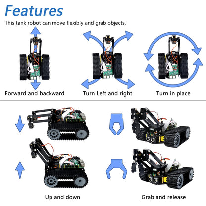 Freenove Tank Robot Kit for Raspberry Pi 5 4 B 3 B+ Zero 2 W, Crawler Chassis, Grab Objects, Ball Tracing, Line Tracking, Obstacle Avoidance, App Control, Camera, Servo (Raspberry Pi NOT Included)