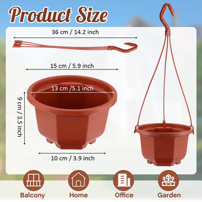 Roshtia 24 Pcs Hanging Plastic Planter Pot with Hook Flower Pots Baskets Hanging Nursery Planter Holder for Outdoor Indoor Plant Garden(Brown,6 Inch)