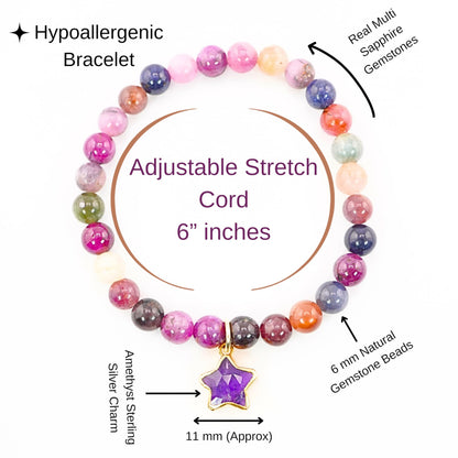 Multi Sapphire Bracelet Birthday Favors for Kids, Toddler Bracelet with Certified 925 Sterling Silver 18K Gold Vermeil Amethyst Crystal Star Charm