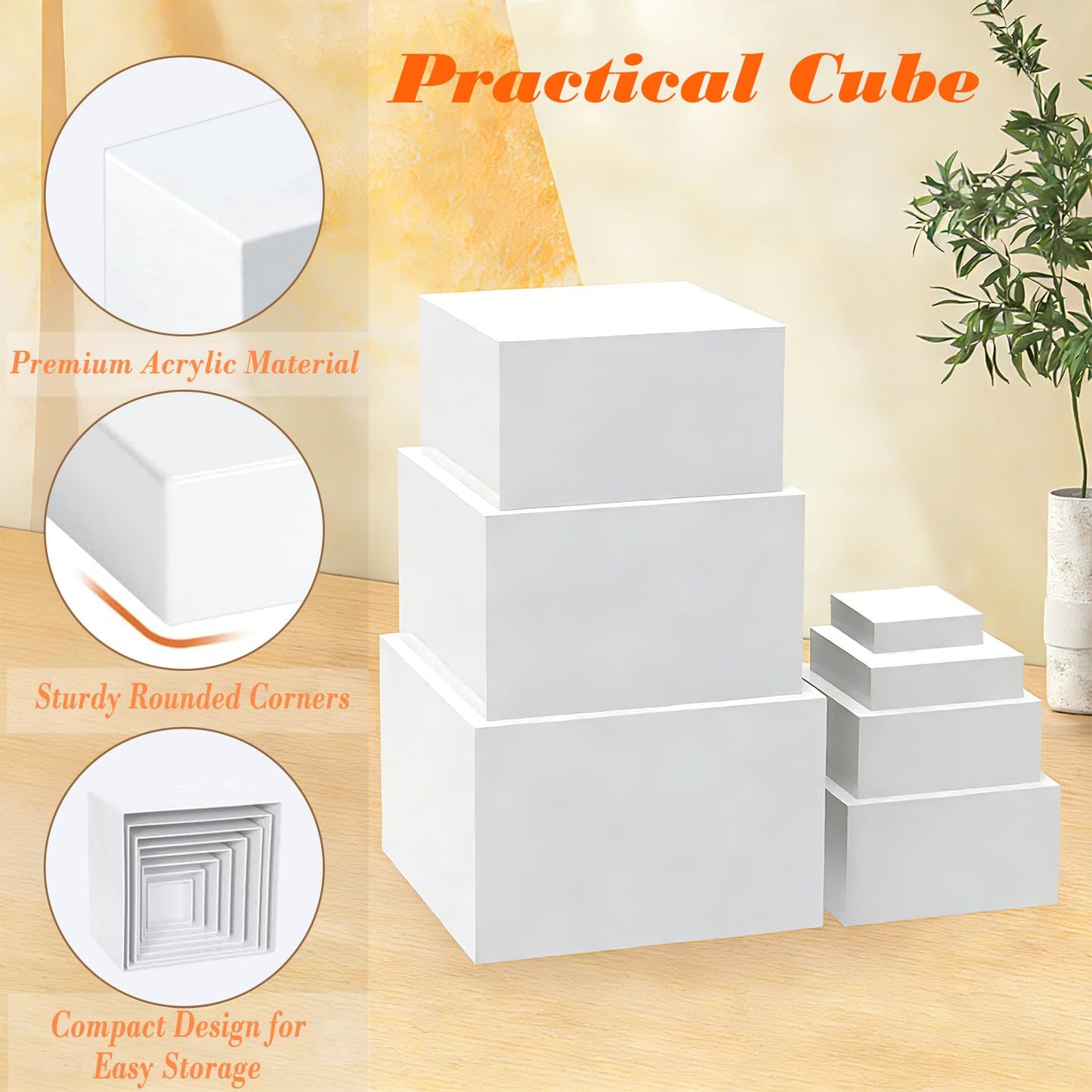 7PCS Buffet Risers Acrylic, 10" to 4" Large Tiered Display Stands for Desserts, Jewelry & Collectibles - Hollow Nesting, Easy Storage - Sturdy White Display Riser for Party, Wedding & Retail Counter