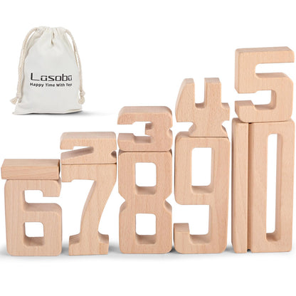 Lasoba Wooden Number Building Blocks, Large Digit Blocks 1-10, 10 Pcs Math Blocks Number Toys for Kids, Educational Blocks for Toddlers, Toys to Learn Numbers for 3 Year Olds +