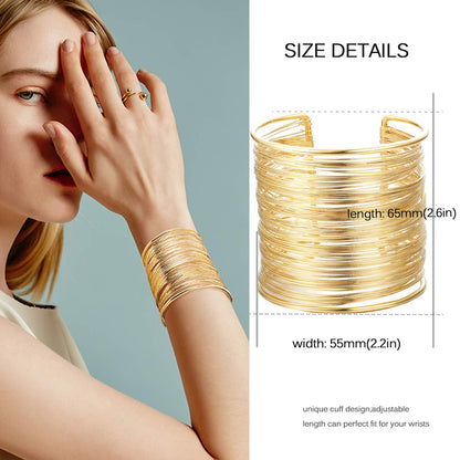 RIOSO 4 Pcs Cuff Bangle Bracelet for Women Open Wide Wire Bracelets Wrist Cuff Wrap Bracelet