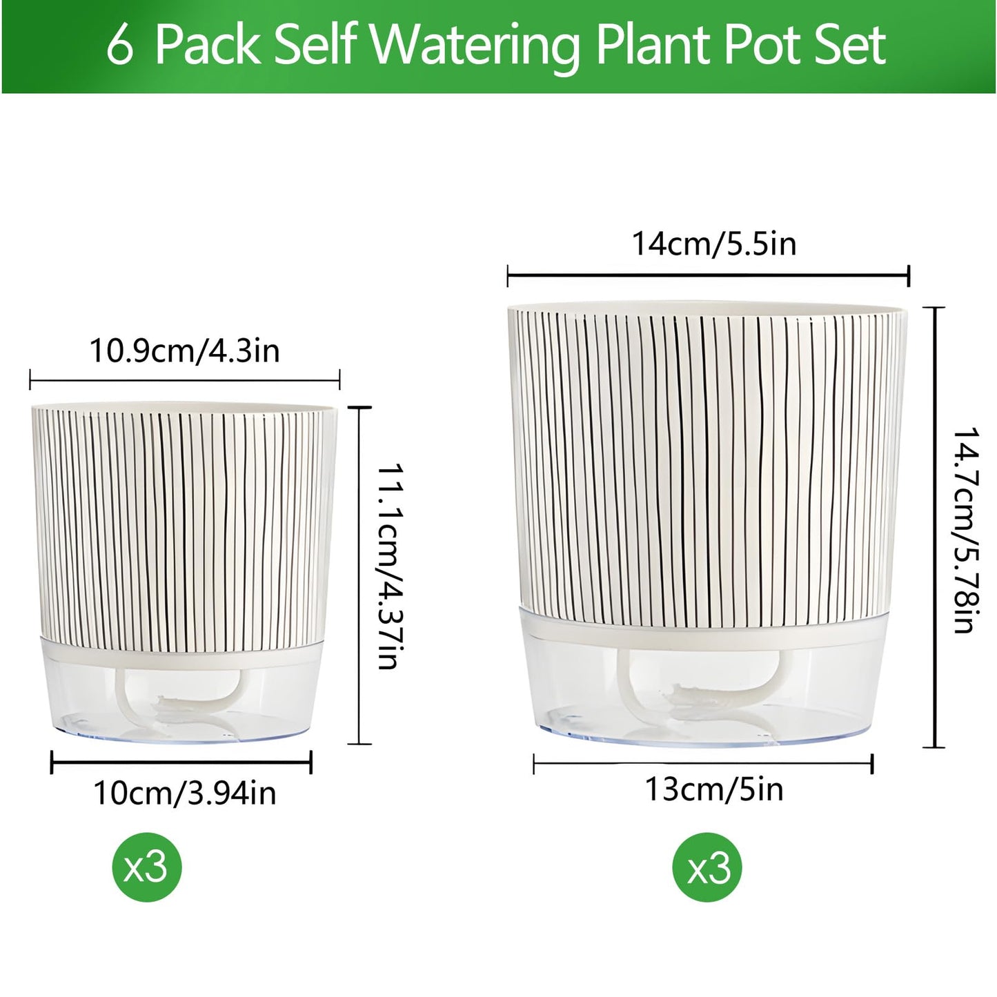 CWYEYE 6 Pack Self Watering Pots for Indoor Plants, Flower Planters with Wick Rope & Reservoir, 4" + 5.5" Plastic Pots for African Violet, Orchid, Succulent, Herbs