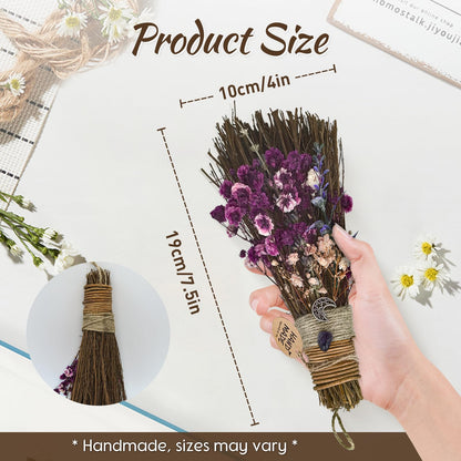 Teeloray Cinnamon Broom 7.5 Inch Witch Broom for Altar Magic Crystal Handmade Mini Cinnamon Broomstick Scented Natural Herbal Protection Witchcraft Supplies for Wiccan Décor Witchy Gifts (Purple)