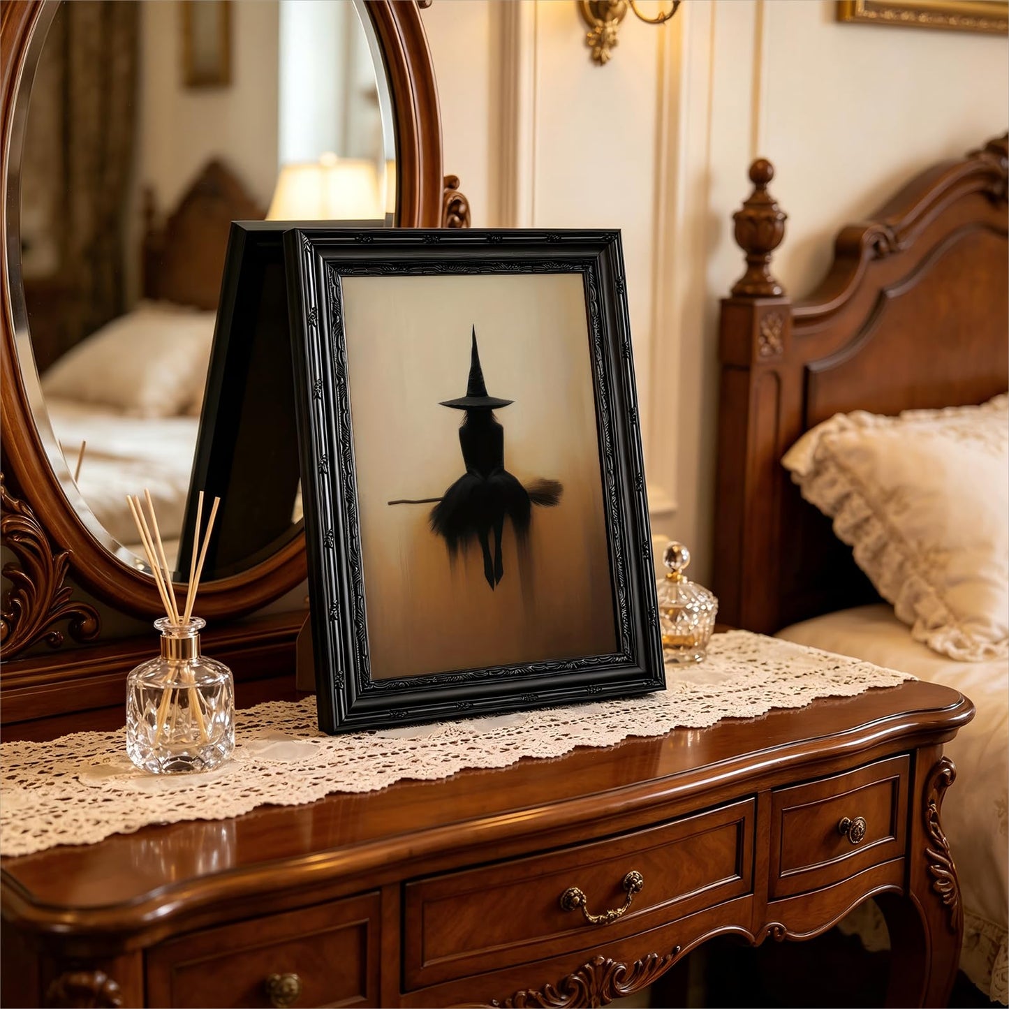 FKRYTYB Vintage Witch Silhouette Wall Art Gothic Canvas Painting, 9x11 in
