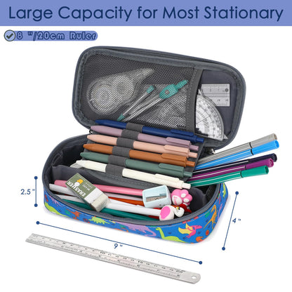 FlowFly Large Capacity Pencil Case for Kids, Boys & Girls – Zippered Multi-Functional Pen Pouch, Soft & Portable Pencil Bag for School, Teens, Students, Dinosaur