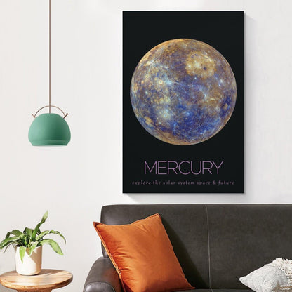 LGDSBHH Minimalist Mercury Solar System Canvas Wall Art - Educational Space Planet Poster - Science Classroom & Kids Bedroom Decor - 12x18 Inch (Unframed)