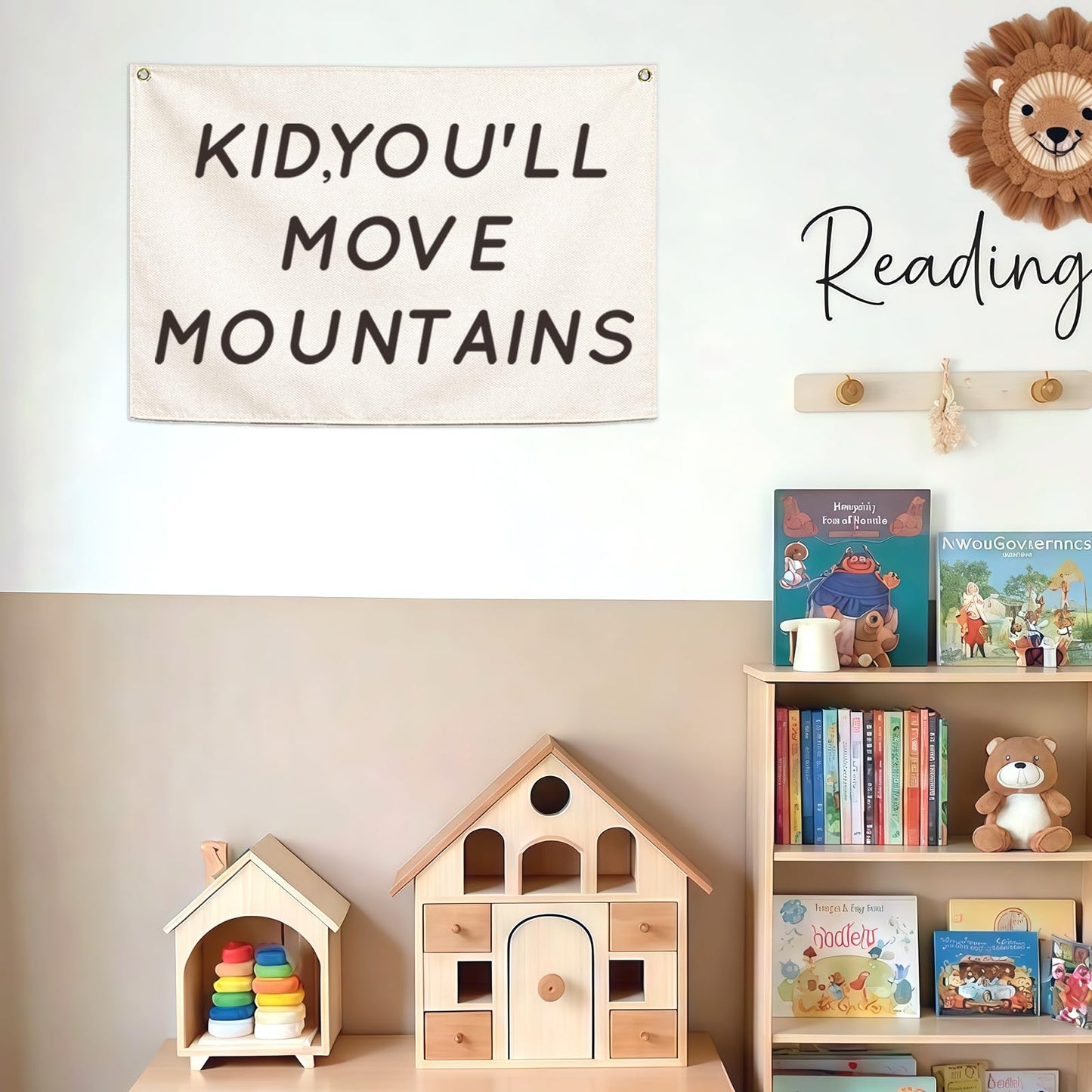 You’ll Move Mountains Nursery Banner-Hanging Rectangular Canvas Flag Poster Wall Art Decor for Kids Boy Girl,Bedroom Playroom Door Decoration,Christmas Gift 28.5"L×20"W