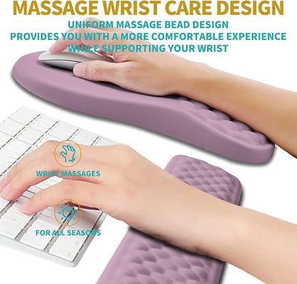 Hokafenle 2 in 1 Ergonomic Mouse Pad Wrist Support & Wrist Rest for Computer Keyboard Set, with Relieve Carpal Tunnel Pain Massage Bulge and Full Memory Gel Design (2In1 Set, Purple)